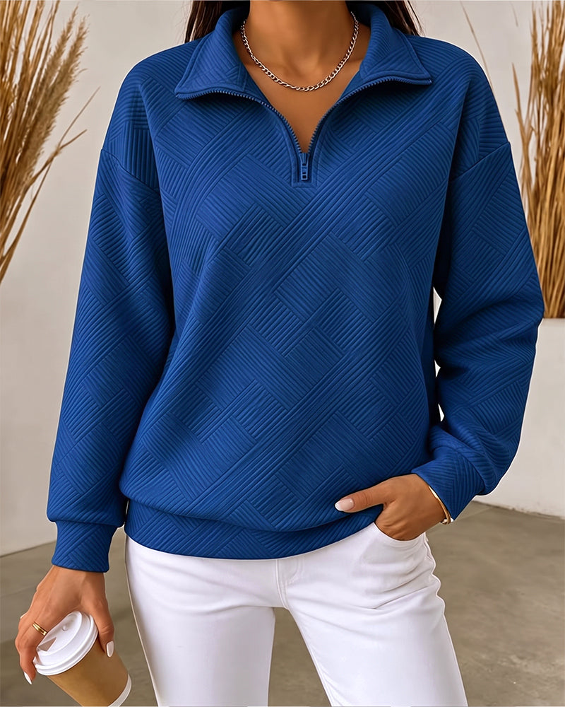 Sweat Uni Demi-Zip Col À Revers