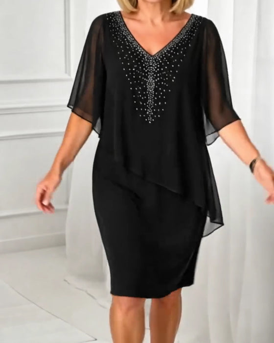 Robe Décontractée Col En V Strass