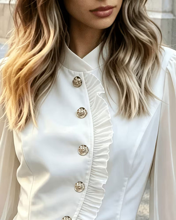 Blouse Mini Col Mandarin Sheer Volant