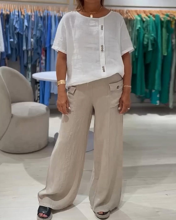 T-Shirt Large Casual Avec Bouton