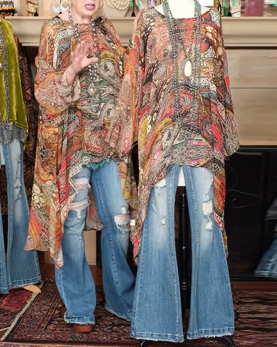 Blouse Large Manche Chauve-Souris Imprimé