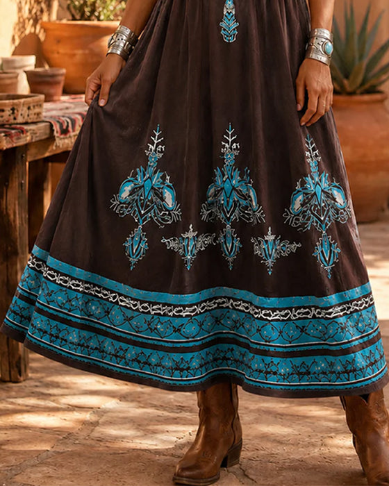Robe Bohémienne Ethnique Imprimé Maxi