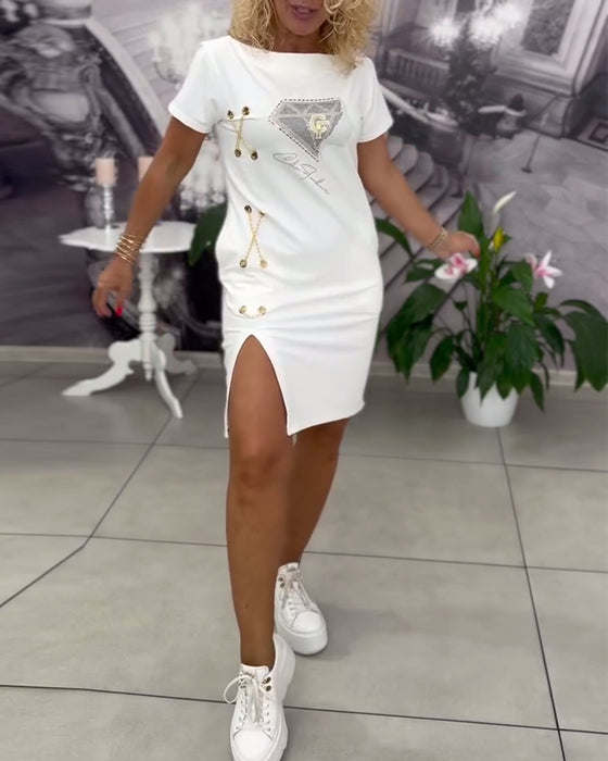 Robe Imprimée Cintrée Fendue