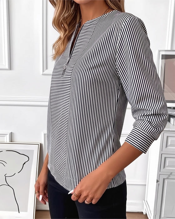 Blouse Rayée Patchwork Fermeture Éclair