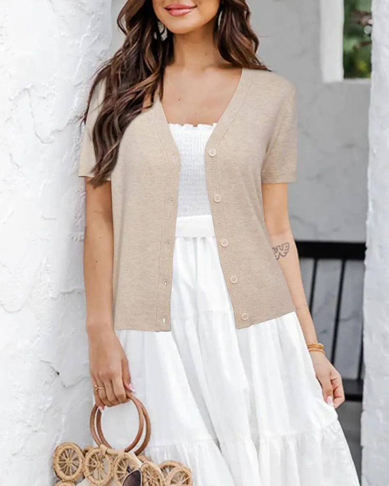 Cardigan Manche Courte Col V