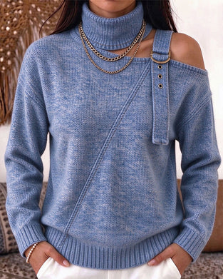 Pull Col Roulé Manches Longues À La Mode
