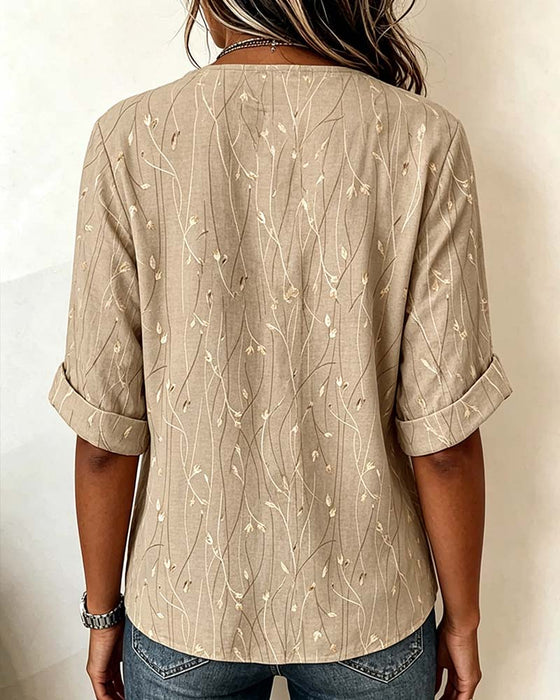 Blouse Mini Col V Bouton Décontractée