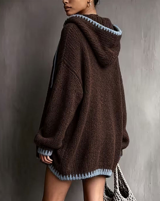 Robe Pull Contraste Cordon Capuche