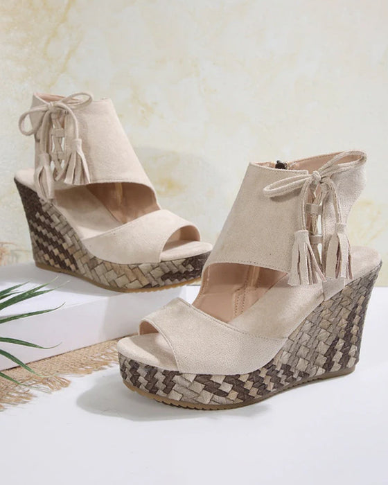 👡Sandales Femme Orteils Découverts Plateforme Wedge Pompon