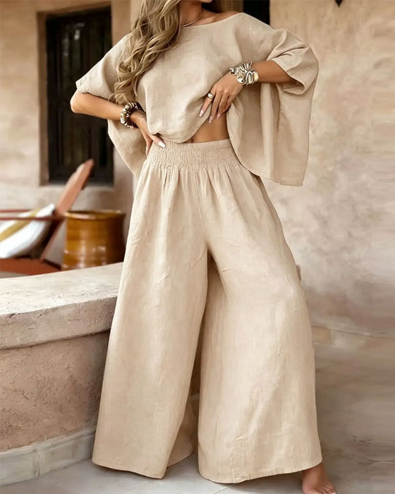 Ensemble Unie Manche Chauve-Souris Haut Pantalon Large