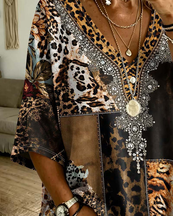 Blouse Léopard Col V Décontractée