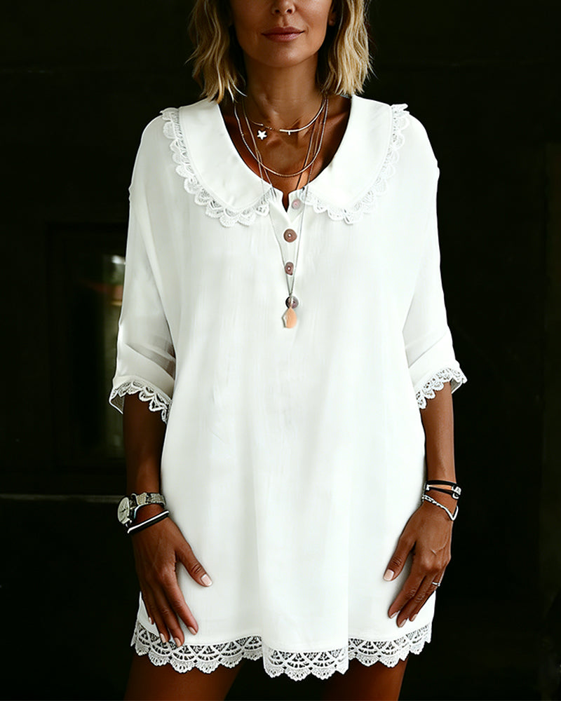 Robe Col Bébé Dentelle Manche Trois-Quarts