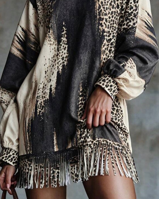 Robe Col Roulé Léopard Bloc De Couleur