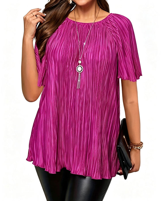 T-Shirt Grande Taille Unie Plissée Manches Courtes