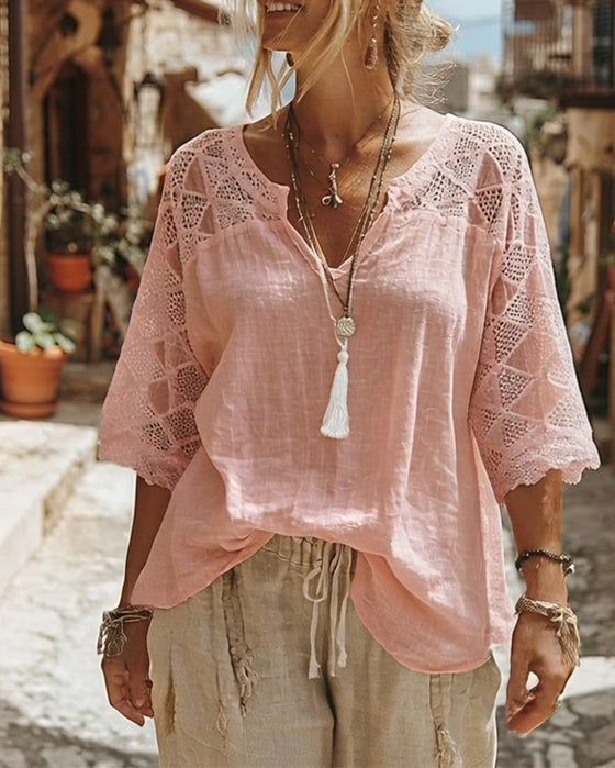 Blouse Unie Panneautée Col V