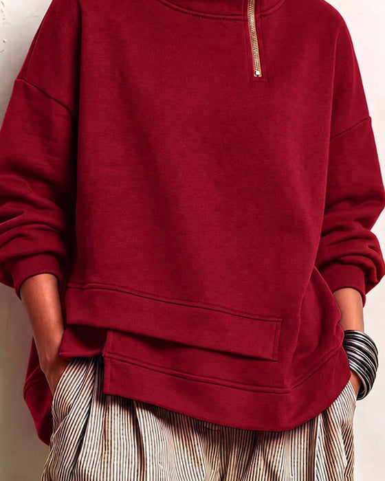 Sweatshirt Col Roulé Fermeture Éclair Irrégulière