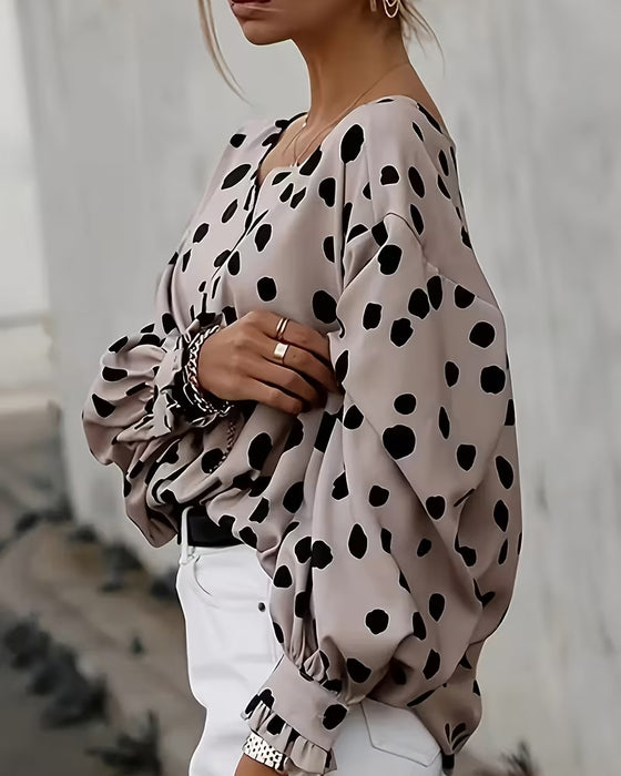 Chemisier Encolure V Pois Manches Bouffantes