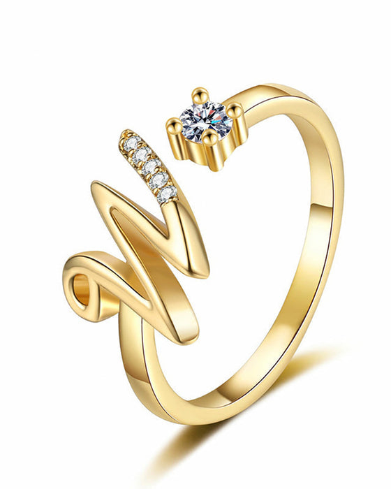 Bague Réglable Scintillante Avec Initiale Pour Femmes