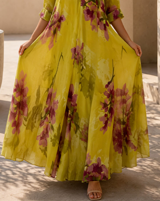 Robes Encre Lavage Floral Col V