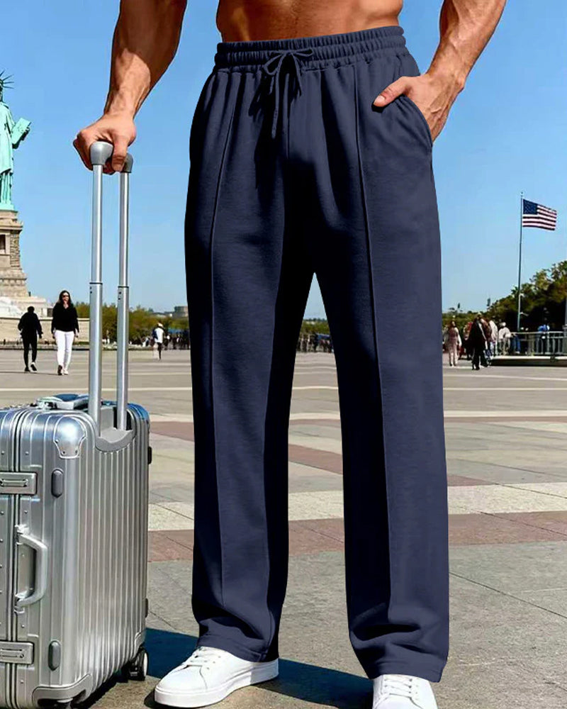 Pantalon Homme Taille Élastique Cordon Jambe Droite