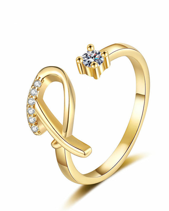 Bague Réglable Scintillante Avec Initiale Pour Femmes