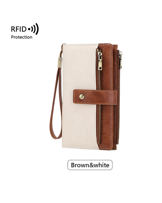 Portefeuille long femme, clutch élégante, portefeuille en cuir uni élégant avec protection RFID👛