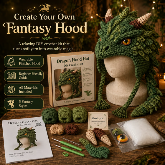 🐉✨ Kit de crochet DIY bonnet à capuche fantaisie 🧶🎭✨