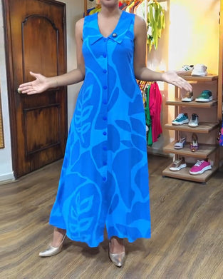 Robe Sans Manches Revers Imprimé Boutonné