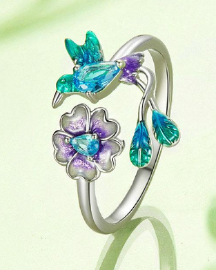 Bague Fleur & Oiseau Ajustable