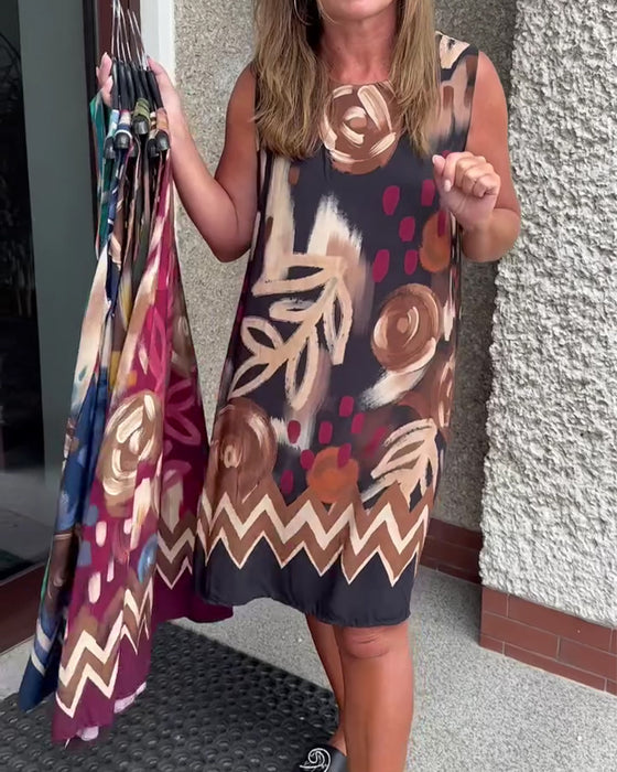 Robe Abstrait Floral Sans Manches