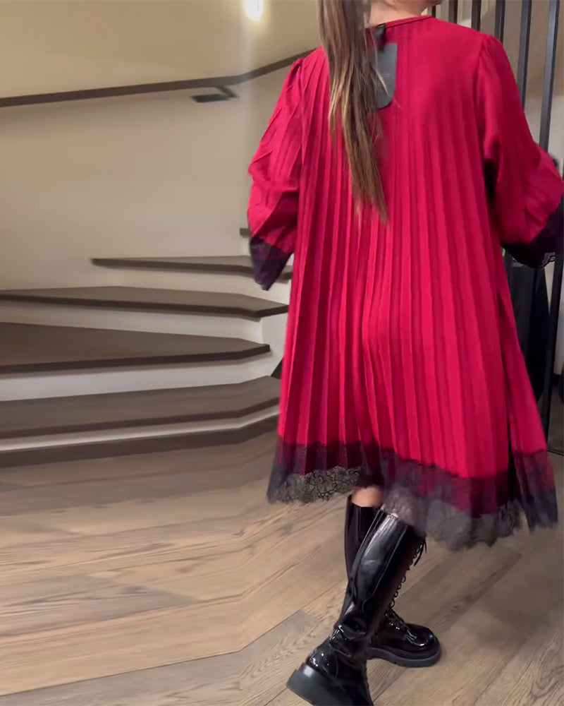 Robe Ample À Plissés Et Col Rond