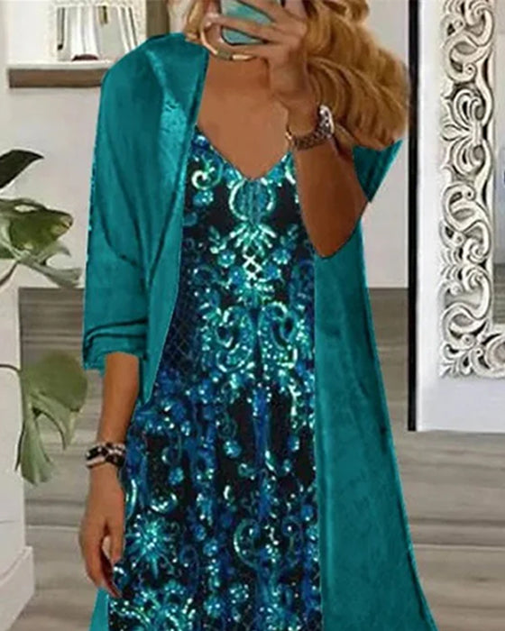 Set Col V Imprimé Cardigan Irrégulier