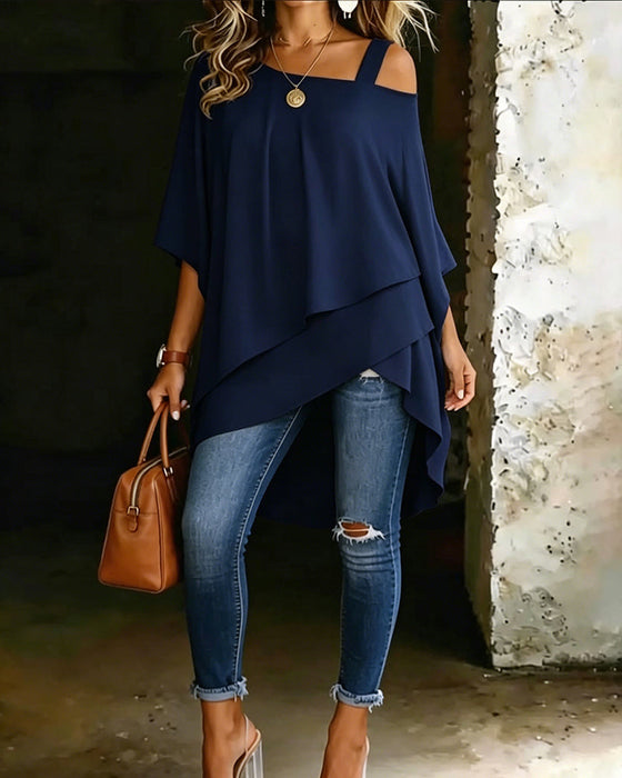 Blouse Asymétrique Épaule Dénudée Unie Décontractée