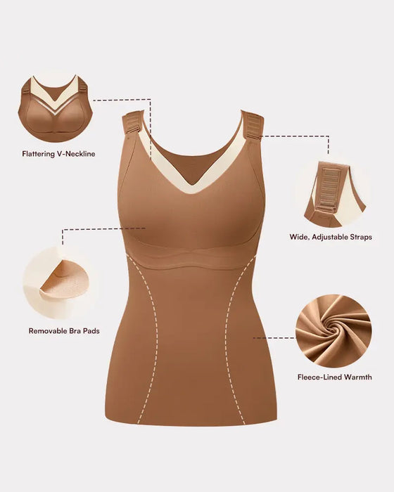 Débardeur Femme 3-En-1 Léger Ajusté Doux Thermique Shapewear Soutien-Gorge Intégré