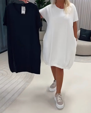 Robe Manches Courtes Encolure Ronde Loose-Fit