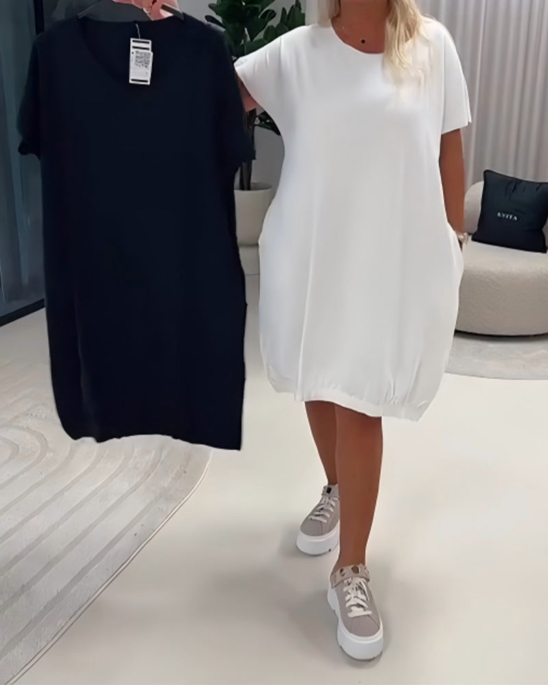 Robe Manches Courtes Encolure Ronde Loose-Fit
