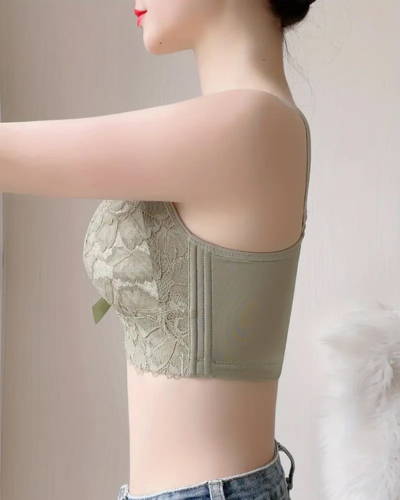 Soutien-Gorge Élégant Couverture Intégrale Nœud Dentelle Contrastée Push Up