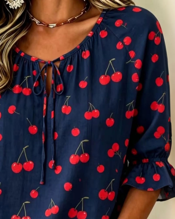 Blouse Imprimé Cerise Attache 3/4 Manche