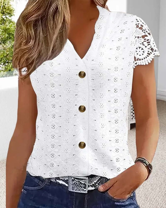 Blouse Unie Creuse Manches Courtes
