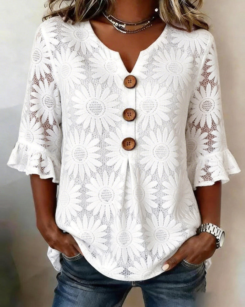 Blouse À Imprimé Marguerite Et Manches À Volants