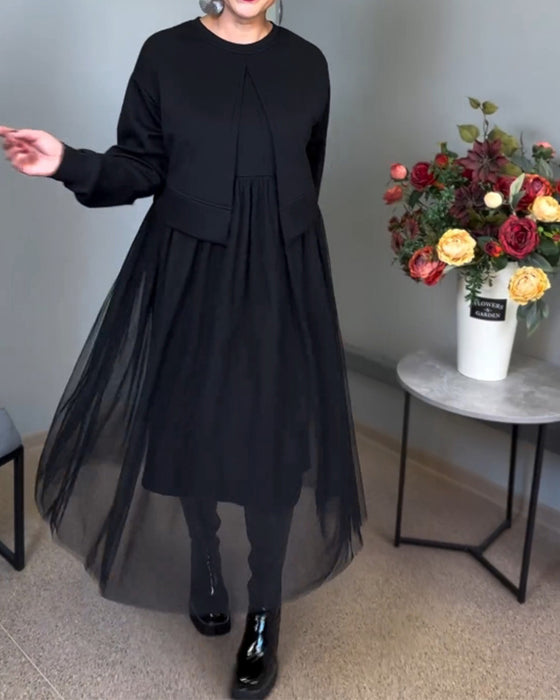 Robe élégante de couleur unie avec coutures en maille irrégulière