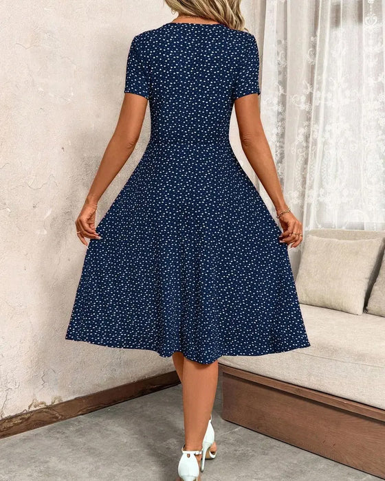 Robe Imprimée Col V Manches Courtes