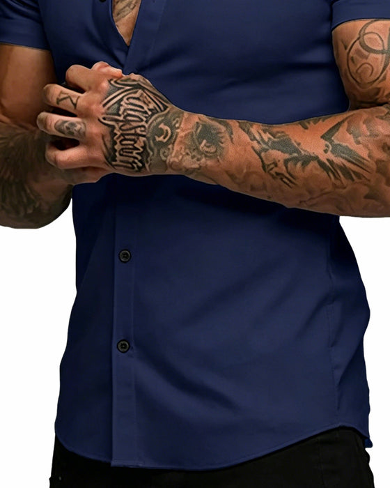 Chemise Haute Élasticité Revers Manches Courtes Homme