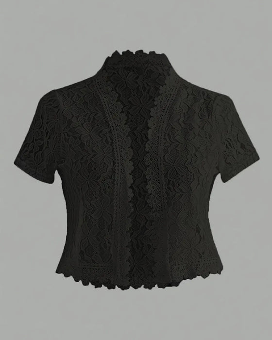 Manteau Uni Fleur Dentelle Manche Courte