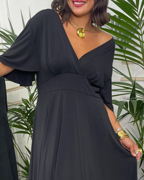 Robe Col V Unie Taille