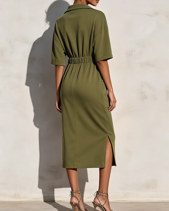 Robe Fermeture Éclair Revers Taille Poche