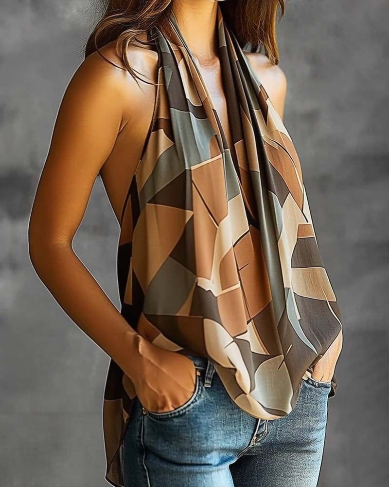 Débardeur Élégant Imprimé Sans Manches