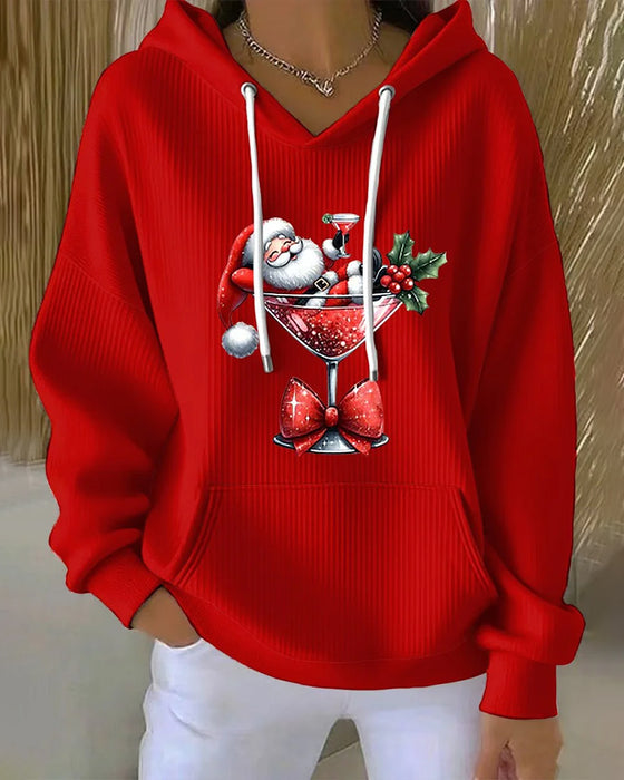 Sweat à Capuche Avec Imprimé De Père Noël Et Verre De Vin, Design à Capuche