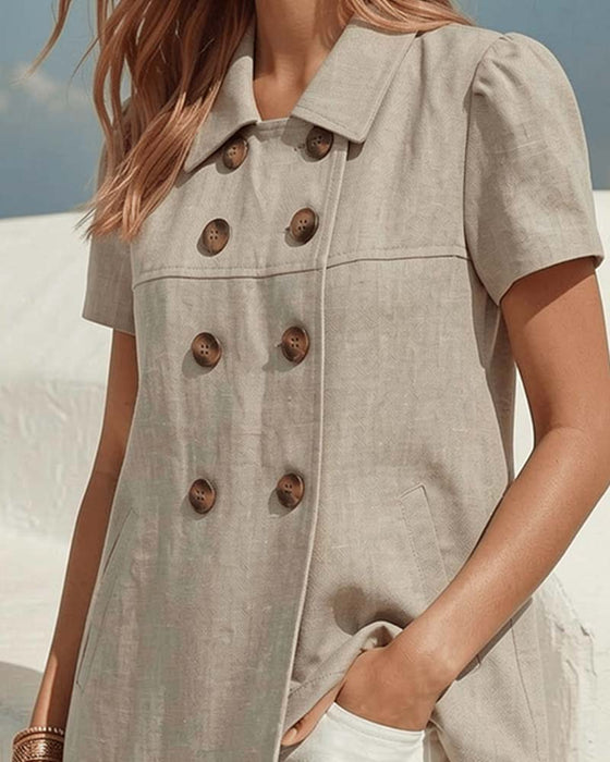 Blouse Bouton-Dévant Revers Ballon Manche Courte