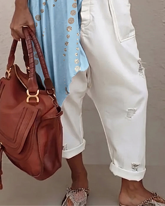 Blouse Décontractée À Pois Coupe Irrégulière